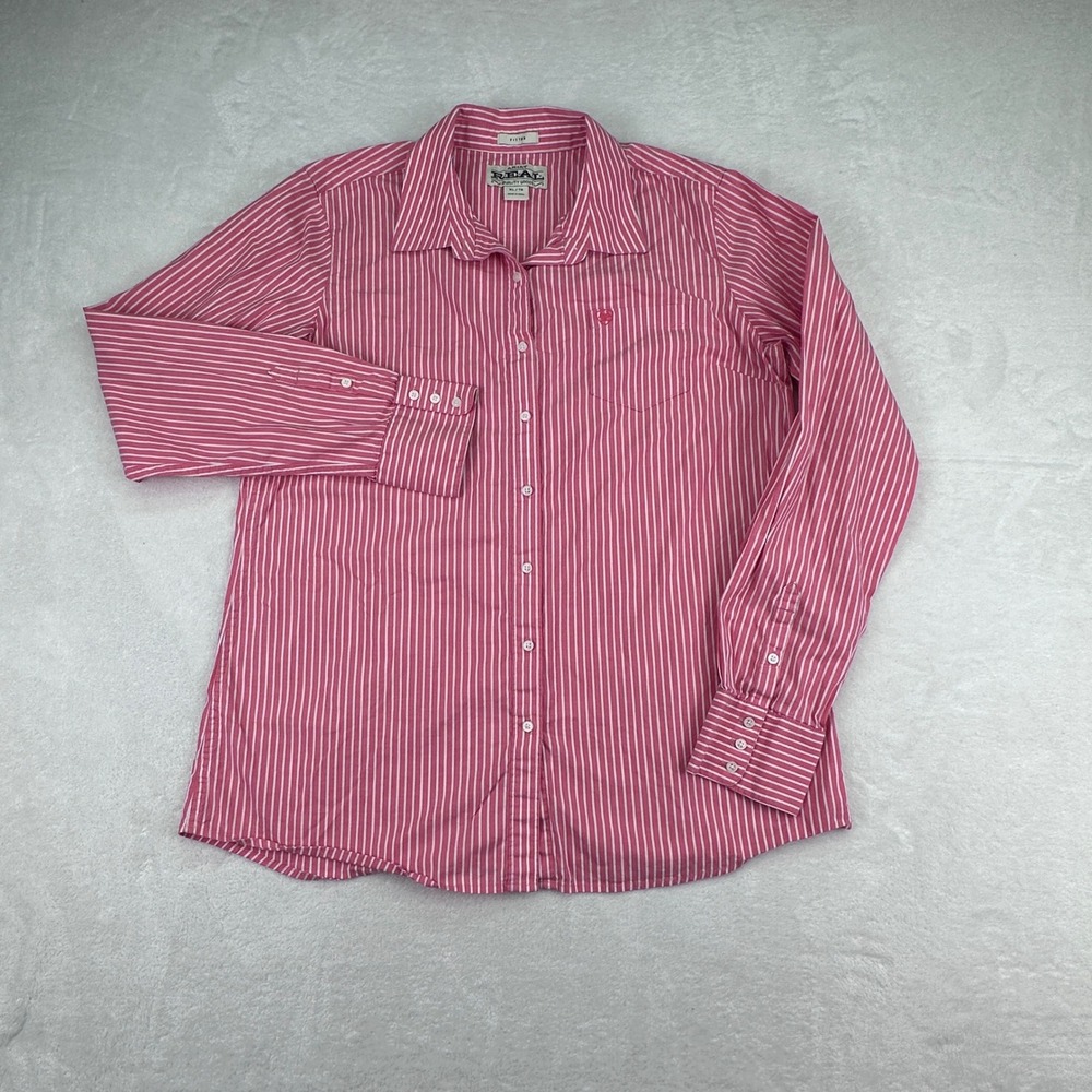 Ariat Real Pink Striped Button Down Fitted Western Shirt XL
